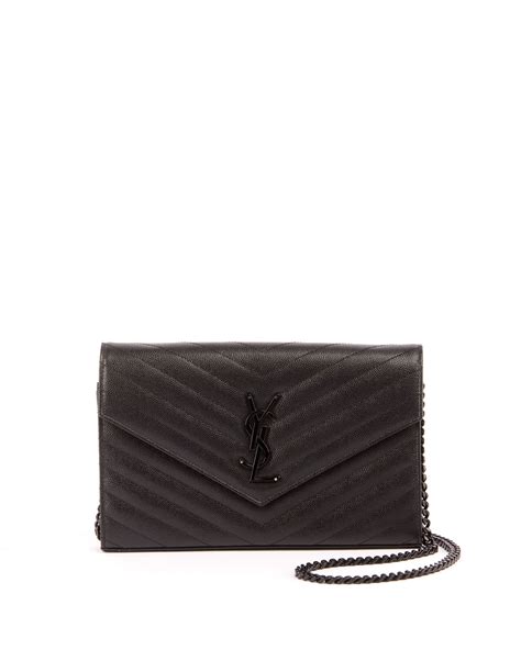 borsa ysl chain wallet mnogram black on black|ysl lambskin wallet.